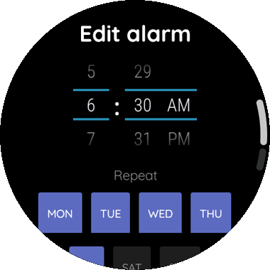 Editing an alarm on the watch